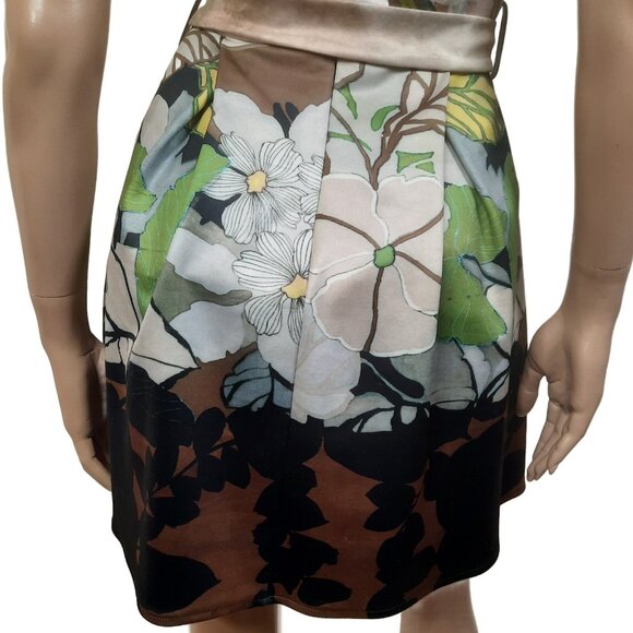 Y2K Butterfly Belted Dress Womens S Mini Sleeveless Fit flare Beige Green - Picture 9 of 11